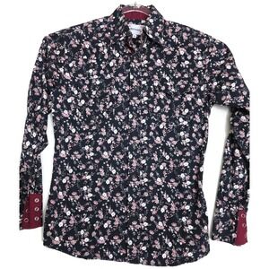 Ace Of Diamond Shirt Mens Small Black Floral Western Snap Long Sleeve Cotton